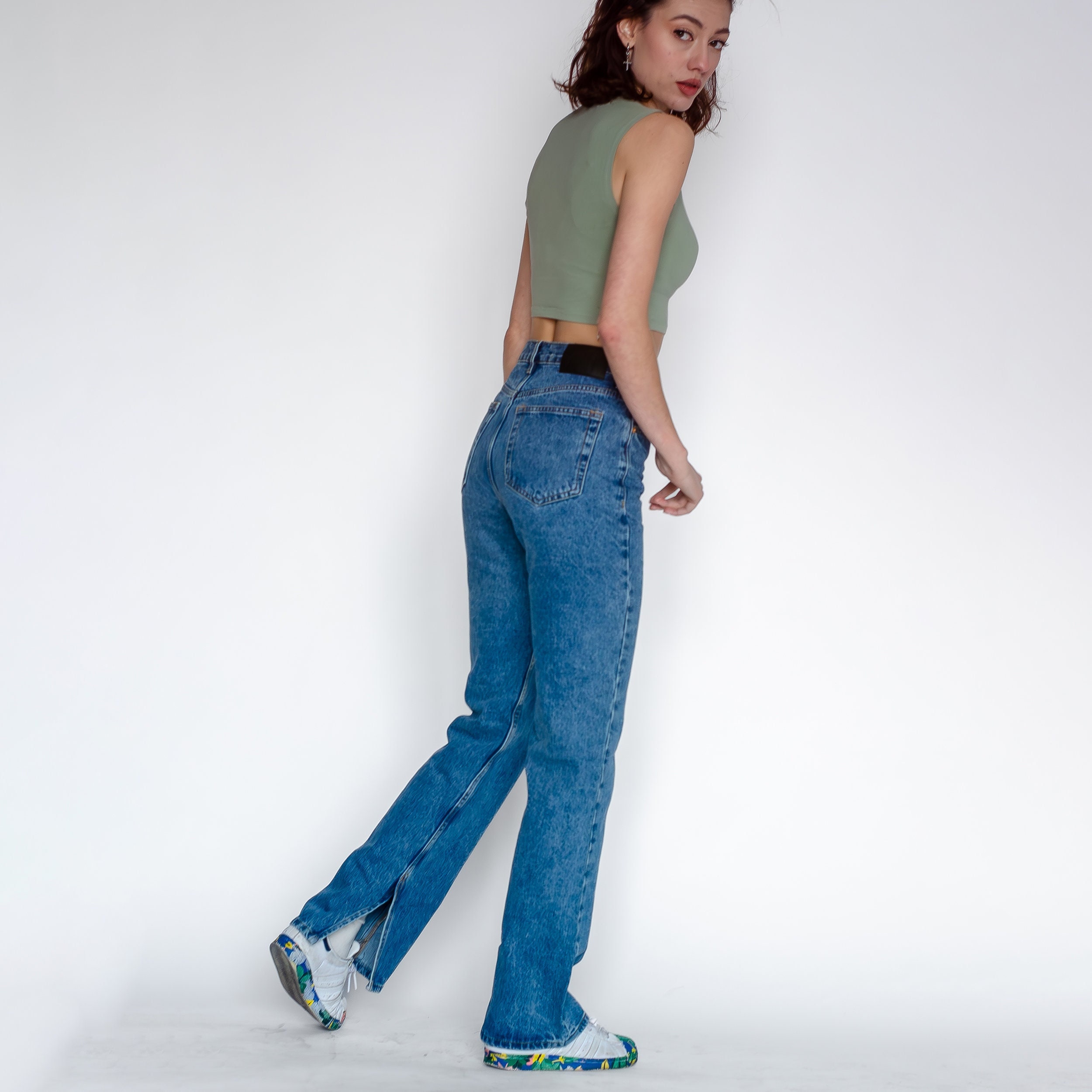 Y2k Acid Wash Jeans: High Waisted Blue Denim
