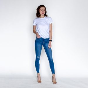 High Waisted Ripped Knee Skinny Jeans Medium Wash