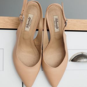 Beige Leather Shoes Womens Low Heel Pumps Comfortable