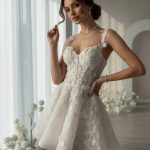 Floral Lace Corset Mini Wedding Dress Handmade Aline