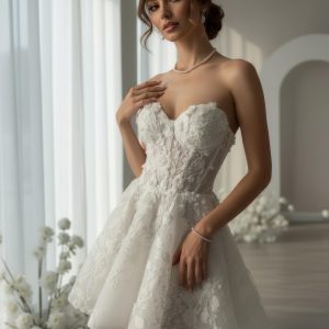 Floral Lace Corset Mini Wedding Dress Handmade Aline
