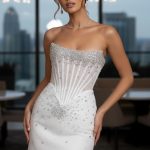 Handmade Rhinestone Corset Mini Dress: Strapless Bridal Gown